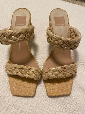 Dolce Vita Natural Braided 3 Inch Block Heel Sandals, Size 8